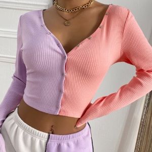 Shein Long Sleeve Pink & Purple Button Up Top